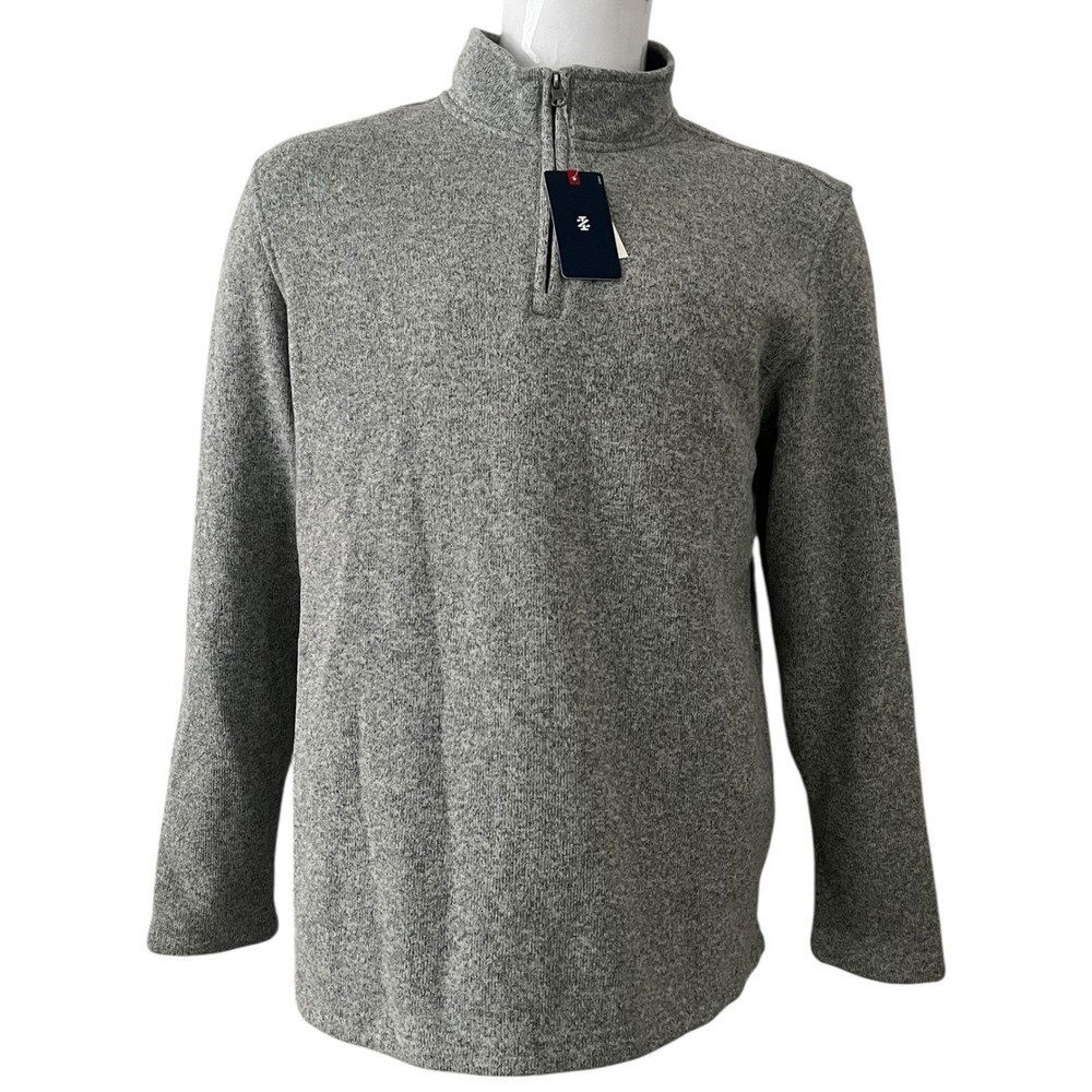 IZOD Sweater Mens Size Large Heather Gray‎ 1/4 Zip Neck Warm Fleece Lining